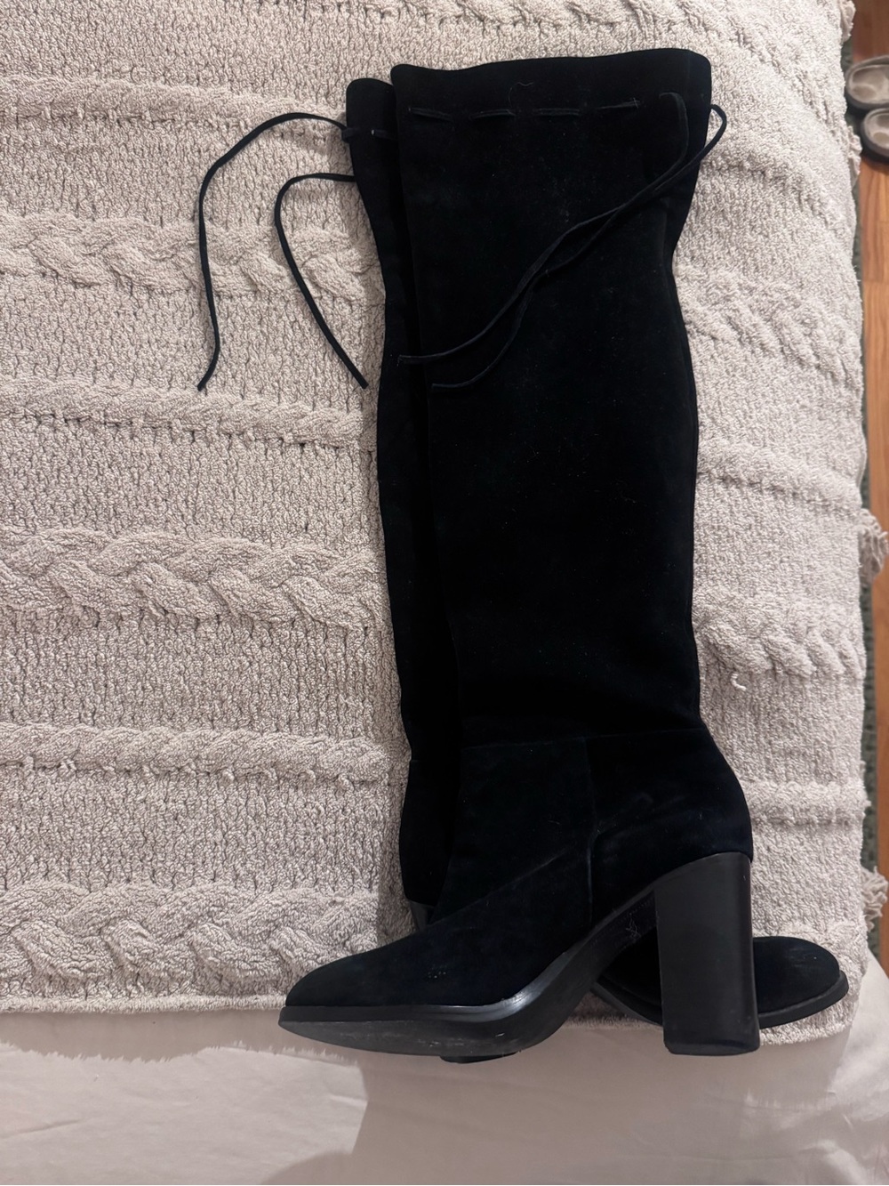 Black Suede Over the Knee High Heeled Boots - Women